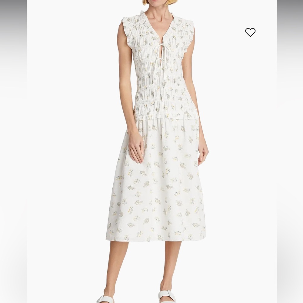 Rails Dion Small Midi Dress White Amaryllis Floral Print Drop Waist 100% Cotton